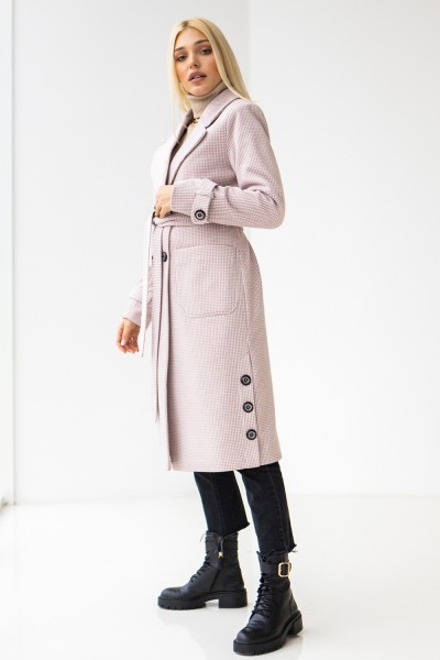 Женское шерстяное пальто 9.311 розовое крупная клетка